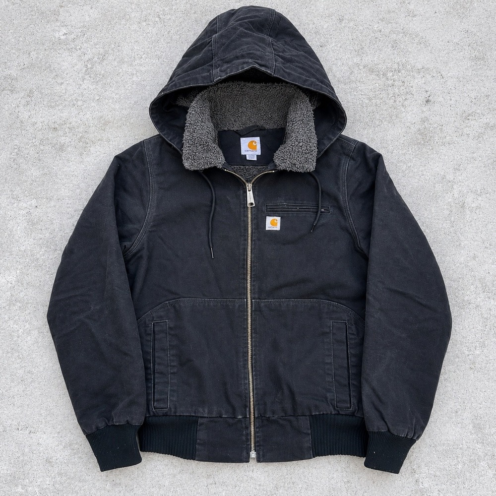 Carhartt Hooded Canvas Active Jacket Small Black Vintage Workwear Faded Gorpcore